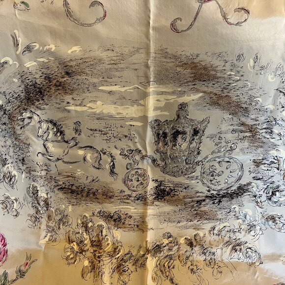 1977 Oliver Messel Grey Silver Silk Scarf, Coronation Queen Elizabeth II - Picture 9 of 14